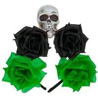 VFM e-Store Halloween Glitter Headband 3 Roses Skull Design Trick or Treat Party in Green