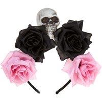 VFM e-Store Halloween Glitter Headband 3 Roses Skull Design Trick or Treat Party in Pink