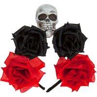 VFM e-Store Halloween Glitter Headband 3 Roses Skull Design Trick or Treat Party in Red