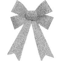 VFM e-Store Tinsel Bow Christmas Decoration X 1 22cm x 32cm x 7cm Silver | Size: 22 cm x 32 cm x 7 cm