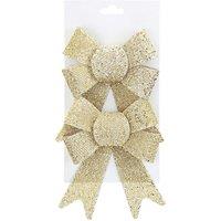 VFM e-Store Tinsel Bows Christmas Decoration X 2 13cm x 17cm x 4. 5cm Champagne in Ivory | Size: 13 cm x 17 cm