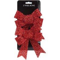 VFM e-Store Tinsel Bows x 2 Christmas Decoration X 2 13cm x 17cm x 4. 5cm Red | Size: 13 cm x 17 cm