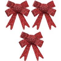 VFM e-Store Tinsel Bows x 3 Christmas Decoration X 3 10cm x 13cm x 3cm Red | Size: 10 cm x 13 cm x 3 cm