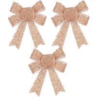 VFM e-Store Tinsel Bows 3 Pack Christmas Decoration X Rose Gold