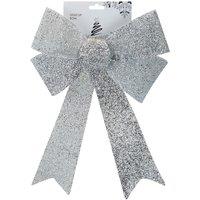 VFM e-Store Tinsel Bow Light Up Christmas Decoration X 1 29cm x 43cm x 10cm Silver | Size: 29 cm x 43 cm x 10 cm