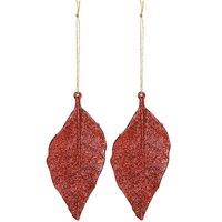 VFM e-Store Christmas Tree Decoration 2 Hanging Glitter Leaf Ornament X Red