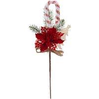 VFM e-Store Poinsettia Candy Cane Pick Christmas Decoration Ornament X 1 30cm Red