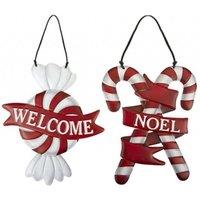 Garden Greatness Set Of 2 Candy Cane Welcome Signs in Red | Size: 1 Pack