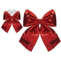 Garden Greatness Large Shiny Disco Red Bow Decoration in Silver | Size: 1 Pack