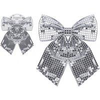 Garden Greatness Large Shiny Disco Silver Bow Decoration | Size: 1 Pack