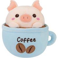 VFM e-Store Pig Cat Capybara Coffee Cup Soft Toy Cute Plushie 20cm in Blue