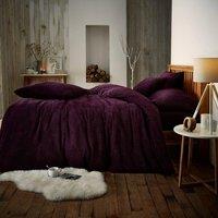 Smart Living Luxury Teddy Plain Duvet Cover & Pillowcase Set in Aubergine | Size: Single