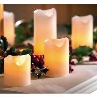 mysmartbuy 4 x Real Wax LED Pillar Candles - Battery Powered Flameless Flickering Light Home Decoration - One of Each 5, 7.5, 10 & 13cm High in Cream