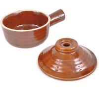 mysmartbuy Microwaveable Cooking Pot - Brown Ceramic Stoneware Non-Stick Cooker with Lid & Handle - Measures 10cm Diameter