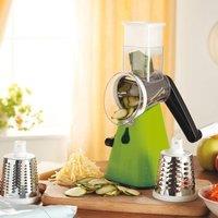 mysmartbuy Manual Rotary Nutrislicer - 3 in 1 Counter Cutter, Grater & Slicer for Fruit, Vegetables, Cheese - H27.5 x W12 x D12cm in Green