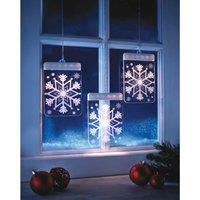 mysmartbuy 3 x 3D Hanging Snowflake Lights - Battery Powered Christmas Themed Window Decoration - Each Light Measures H16 x W11.5 x D1cm in White