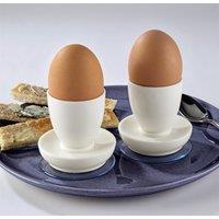 mysmartbuy 2 x Egg Cups with Suction Base - White Plastic Boiled Egg Holders Kitchen Breakfast Dinnerware Accessory - Each 7 x 6 x 6cm