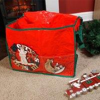 mysmartbuy Storage Bag with Side Pouch, Carry Handles, Zipper & 3 Compartments - Store Clothes, Festive Christmas Decorations, Toys, Crafts in Red