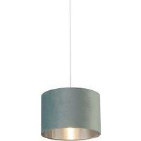 Lighting Collection Sage Green Velvet Drum Shade Silver Inner D30Cm Lamp Shade