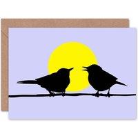 Artery8 Birds Animal Moon Sun Illustration Silhouette Art Blank Card
