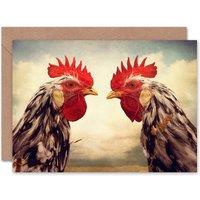 Artery8 Rooster Face Off-Fight Fun Funny Animal Good Luck Card