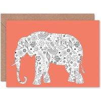 Wee Blue Coo Elephant Folk Art Pattern Silhouette Animal Art Card