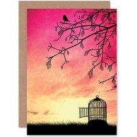 Wee Blue Coo Goodbye Travel Freedom Bon Voyage Open Cage Pink Card