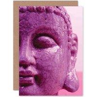 Artery8 Buddha Sculpture Pink Religious Buddhism Greetings Card in Purple