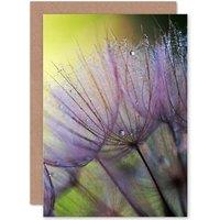 Artery8 Close Up Macro Seeds Flower Dew Purple Greetings Card in Green