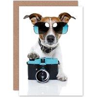 Artery8 Cool Jack Russell Dog Camera Photo Sunglasses Greetings Card in White