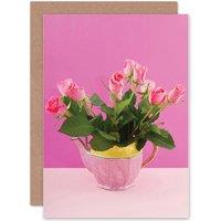 Artery8 Teapot Full of Roses Greetings Card in Pink