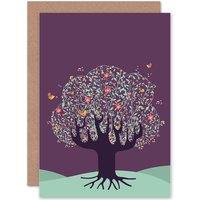 Artery8 Tree Birds Music Notes Purple Sky Greetings Card