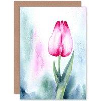 Artery8 Tulips Watercolour Paint Flower Pink Greetings Card