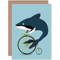 Artery8 Whale Shark Bicycle Penny Farthing Absurd Funny Greetings Card in Blue