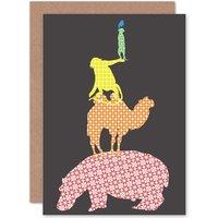 Artery8 Animal Stack Patterns Hippo Camel Monkey Greetings Card