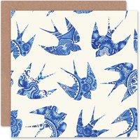 Wee Blue Coo China Pattern Design Swallows Birds Greeting Card