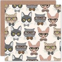 Wee Blue Coo Nerdy Cats Glasses Bow Ties Cat Lover Fun Greeting Card