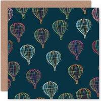 Wee Blue Coo Hot Air Balloon Colourful Line Art Pattern Art Card