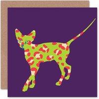 Wee Blue Coo Purple Green Leopard Pattern Sphynx Cat Lover Art Card