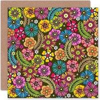Wee Blue Coo Floral Pattern Folk Art Flower Power Colourful Card