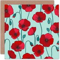 Wee Blue Coo Poppies Poppy Flower Pattern Blue Red Floral Blank Card