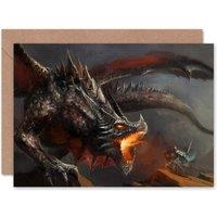 Artery8 Fire Knight Fight Dragon Art Blank Just to Say Card