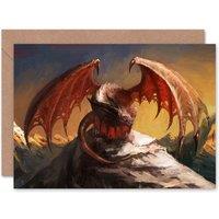 Artery8 Red Dragon on Mountain Peak Fantasy Concept Art Card