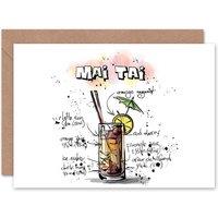Artery8 Mai Tai Cocktail Drink Recipe Drawing Birthday Card