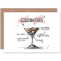 Artery8 Manhattan Cocktail Drink Recipe Drawing Birthday Card