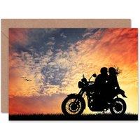 Artery8 Motorbike Couple Motorcycle Silhouette Sunset Clouds Card