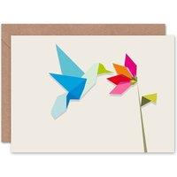 Wee Blue Coo Origami Hummingbird Flower Geometric Thankyou Design Card