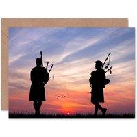Artery8 Scottish Bagpipes Silhouette Sunset Scottish Scotland Card