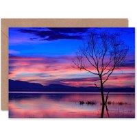 Artery8 Atmospheric Sunset Sky Over Lake With Tree Silhouette Card