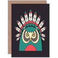 Artery8 Abstract Owl Head Native American Design Greetings Card in Black